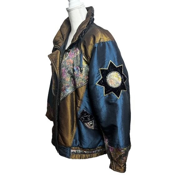 VTG 90's Braetan Patchwork Floral Ski Jacket SZ Large Metallic Turquoise Brown - Picture 4 of 12